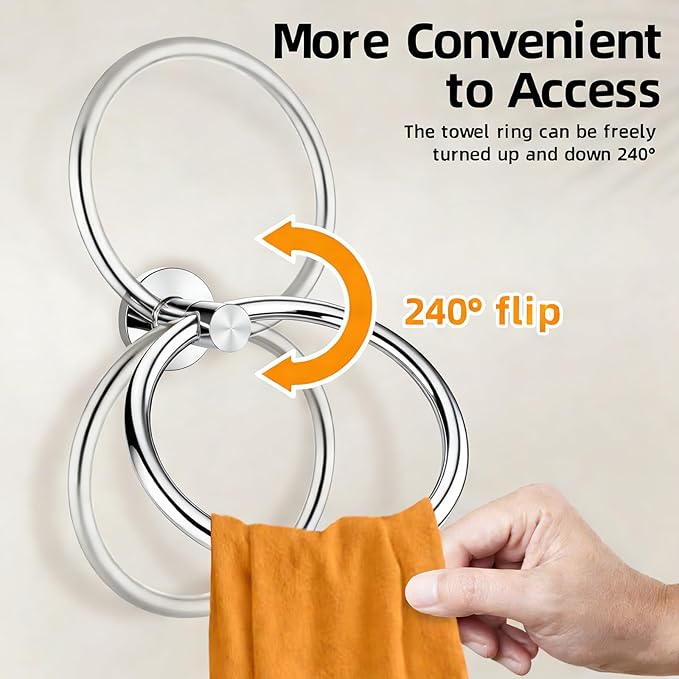 Towel Ring 2Pack, SUS304 Stainless Steel Hand Towel Holder for Bathroom Kitchen, Modern Style Towel Hanger, Thicken Ring Towel Holder, Towel Rack Round Wall Mounted (2, Bright Silver)