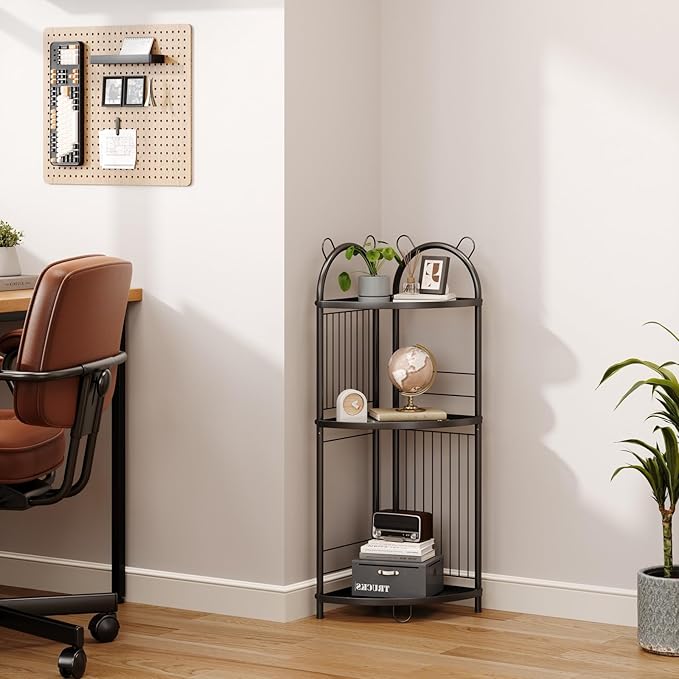 Corner Bathroom Shelf Metal Short Corner Stand Shelf Black Small Bathroom Storage Corner Shelf Unit for Toilet Shower Room 3 Tier