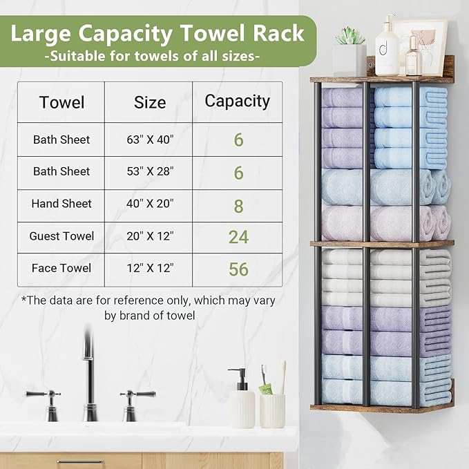 Towel Racks for Bathroom Wall Mounted with Shelf, Updated 3 Bar Bathroom Towel Holder Bath Storage Rack for Rolled Towel, Metal Small Bathrooms Towel Storage Rack, Rustic