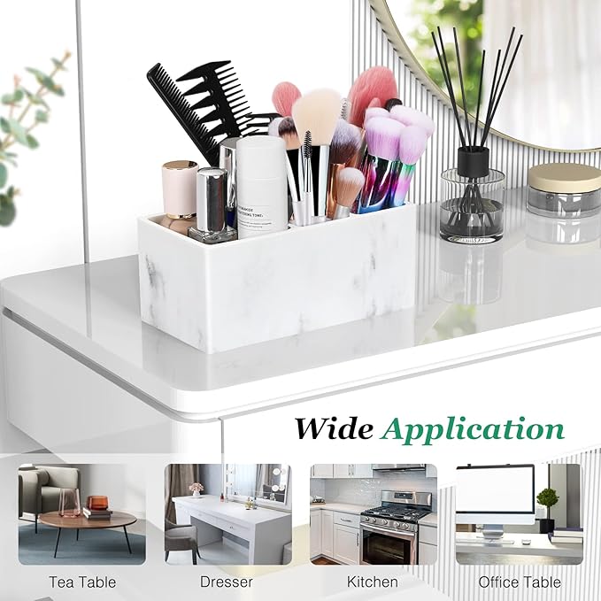 Luxspire Toothbrush Holder for Bathroom, 5 Slots Bathroom Counter Organizer Marble Toothbrush and Toothpaste Holder, Accessories for Restroom Bathroom - Gravel White