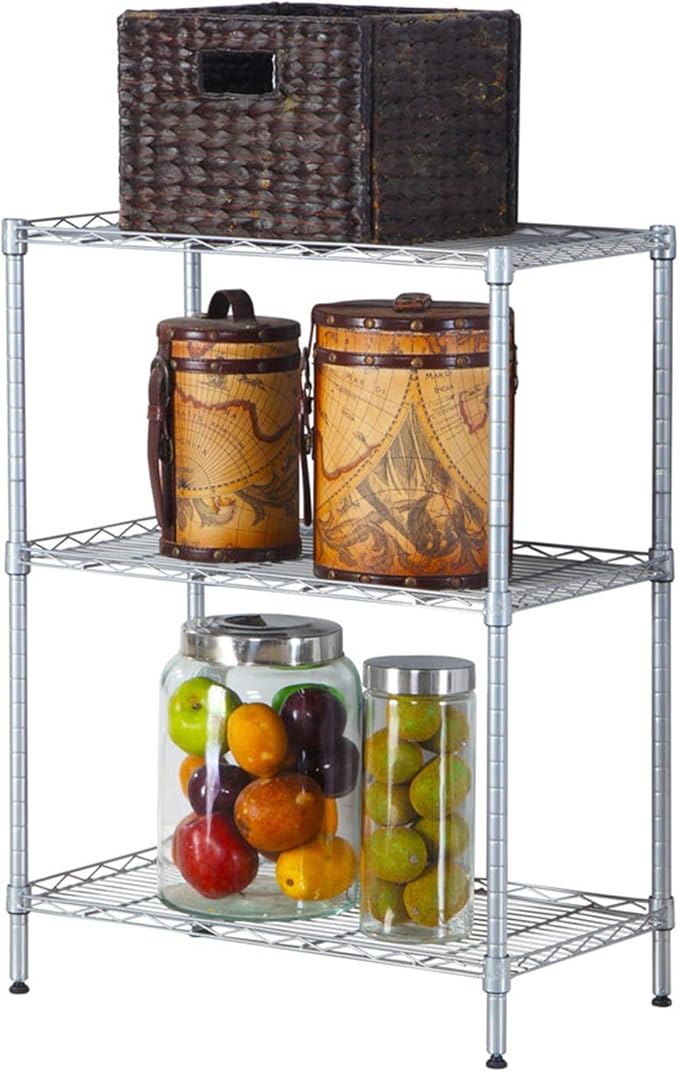 3-Shelf Storage Shelving Unit,Concise Carbon Steel & PP Organizer Wire Rack for Garage, Bathroom, Kitchen (Silver)