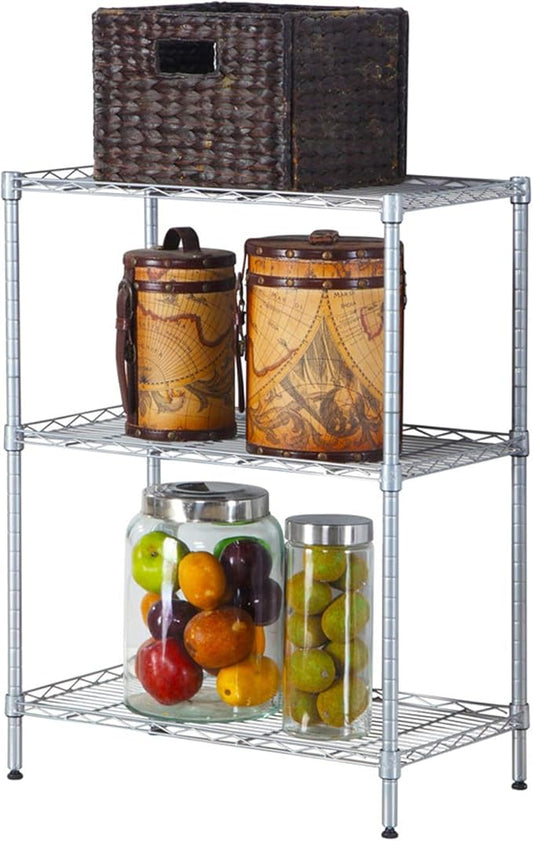 3-Shelf Storage Shelving Unit,Concise Carbon Steel & PP Organizer Wire Rack for Garage, Bathroom, Kitchen (Silver)