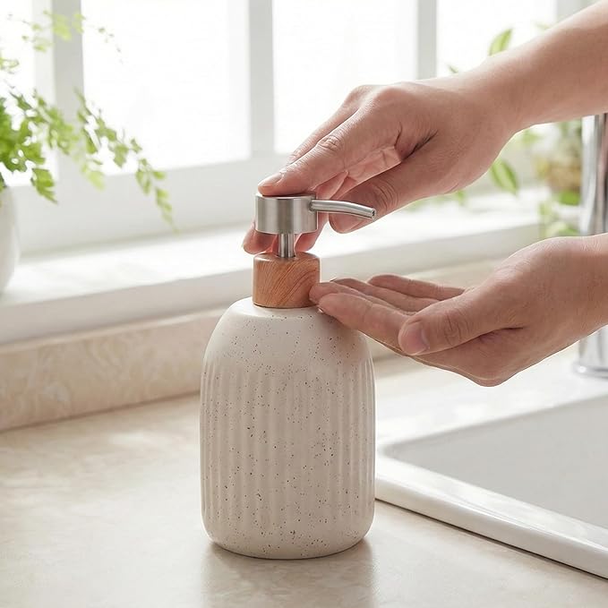 Ceramic Soap Dispenser, 16oz Rustic Dish Hand Soap Dispenser for Bathroom & Kitchen, Speckled Liquid Soap Pump Bottle for Shampoo, Lotion, Conditioner, Modern Farmhouse Bathroom Accessories