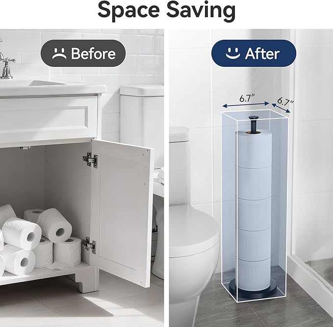 Toilet Paper Holder Stand(with Reserve Function), Free-Standing Spare Rolls Storage Holder, Stainless Steel, Modern Design