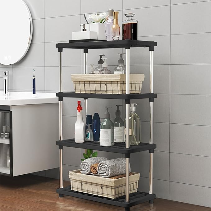 4-Tier Storage Shelf – Standalone or Connectable Heavy-Duty Metal Rack for Instant Kitchen, Pantry & Closet Organization, Easy Assembly
