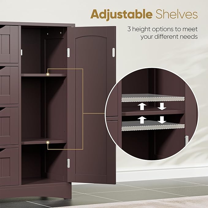 SUPER DEAL Bathroom Storage Cabinet with 4 Drawers and 1 Cupboard, Entryway Home Decor Furniture Towels Storage Organizer Unit, Brown