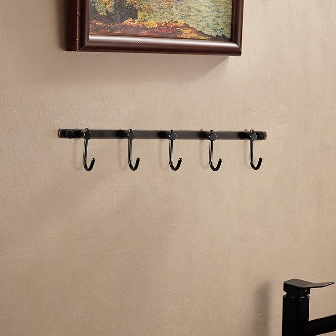 WINCASE Bronze Towel Hooks, Bathroom Rail Hook Rack Wall Mounted, Antique Oil Rubbed Brass Cloth Coat Rack with 5 Hooks Farmhouse
