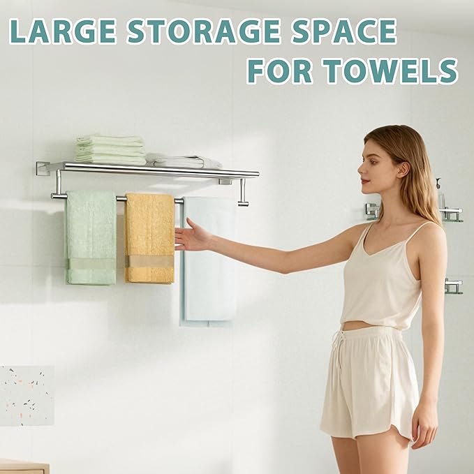 Alise Towel Racks for Bathroom Wall Mounted,24 Inch Bathroom Towel Rack with Tower Bar,Double Towel Racks for Bathroom,SUS304 Stainless Steel Bathroom Towel Holder Polished Chrome