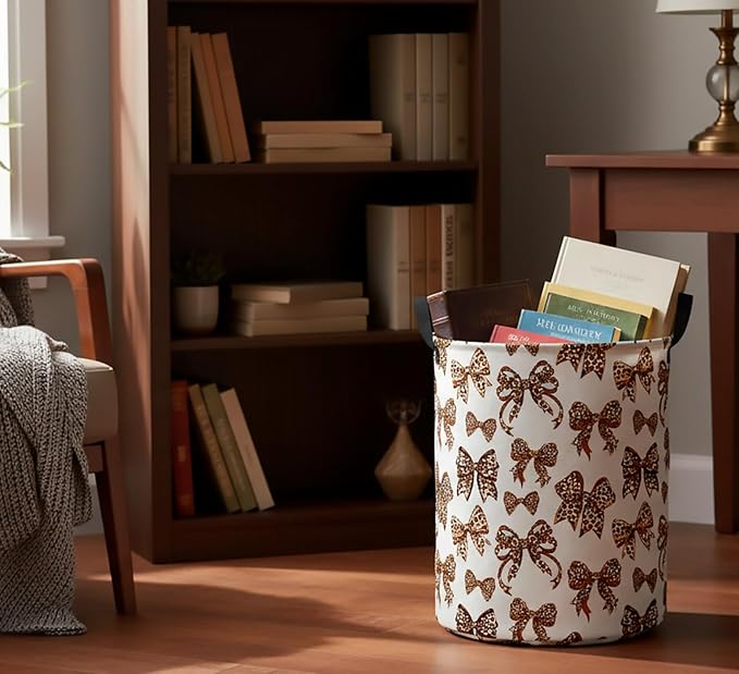 CLOCOR Large Laundry Basket,Waterproof Nursery Hamper,Collapsible Fabric Storage Container,Room Decor,Gift Basket（Leopard Print Bow