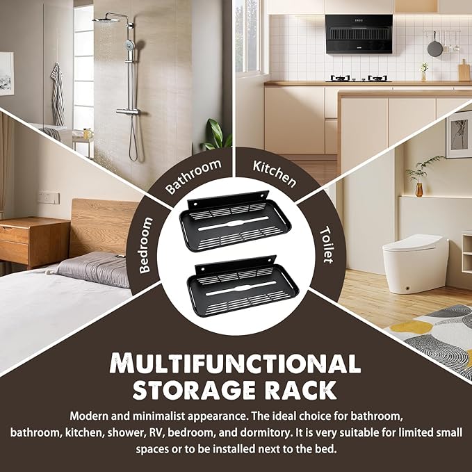 ACEXINYAN Wall Mounted Floating Shelf, Self Adhesive Shelf, No Drill Adhesive Wall Shelf, Floating Shelves Damage-Free Expand Walls Space for Living Room Kitchen Bathroom (2, Black)