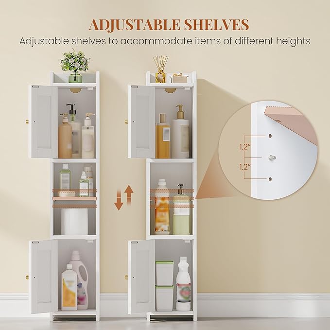 HEXCELEN Slim Bathroom Storage Cabinet, Narrow Cabinet with 2 Doors, Small Bathroom Organizers and Storage, Laundry Room Organization for Small Space, Kitchen, Living Room, White 022413X