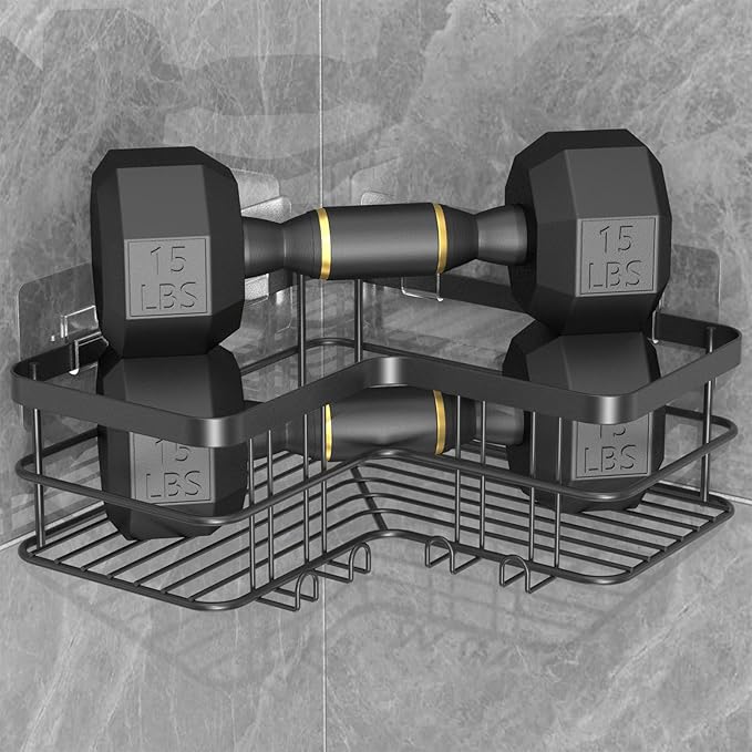 Corner Shower Caddy, 4-Pack Adhesive Shower Shelves with Soap Holder No Drilling, Rustproof Bathroom Shower Organizer Storage, Black