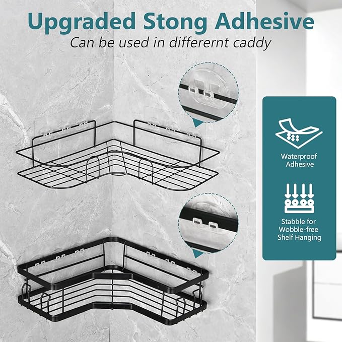14 Pack Shower Caddy Adhesive Replacement, Strong Shower Shelf Adhesive Hooks for Corner Shelf Basket, Bathroom Rack, Kitchen Rack and Soap Holder
