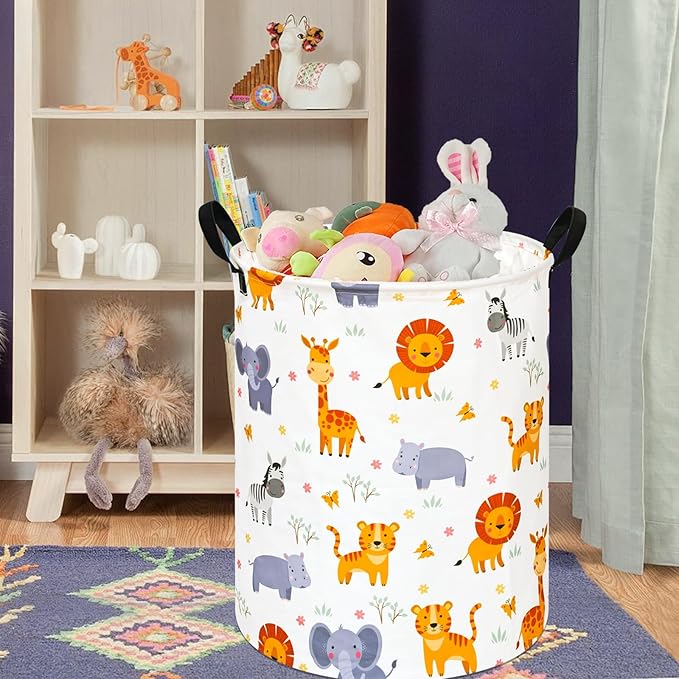 Kids Laundry Hamper Storage Basket Laundry Organizer Hamper Storage Bins Clothes Box Nursery Hamper Gift Basket with Handles (ZOO)