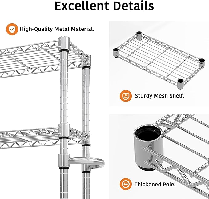 5-Tier Metal Wire Storage Rack with Lockable Wheels, Heavy Duty Shelving Unit Supports 1100 lbs, 61" Tall Rolling Organizer for Kitchen, Garage, or Bedroom