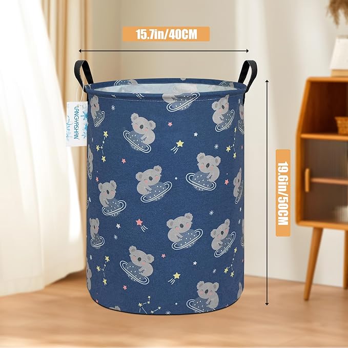 Laundry Basket Canvas Fabric Collapsible Organizer Basket for Storage Bin Toy Bins Gift Baskets Bedroom Clothes Children Nursery Hamper (Space Koala)