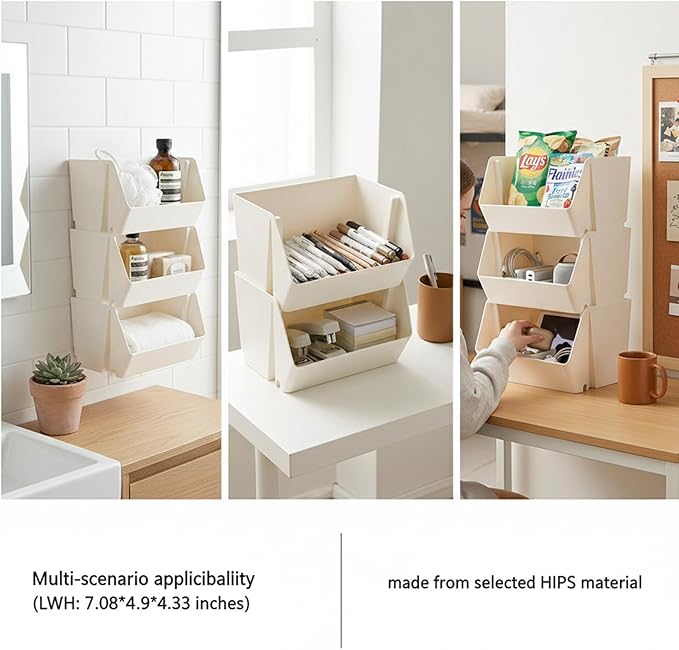 Wall Mounted Storage Organizer Bins, Shower Caddy Kitchen Shelf Floating, Space Saving Shelves Box with Adhesive Pads, Stackable Organizer for Bathroom、Office、Snacks、Refrigerator、Countertops