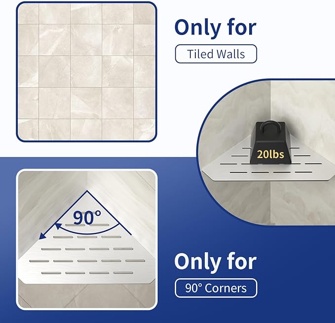 Corner Shower Shelf 10", Brushed 304 Stainless Steel Pentagonal Heavy Duty Floating Corner Shelf, Slot Design Recessed Bathroom Shelf for Tiled Wall