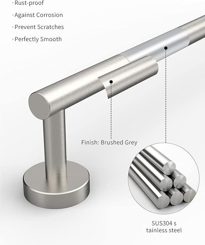 RARXTR 18 Inches Brushed Grey Towel Bar for Bathroom Kitchen Hand Towel Holder Dish Cloths Hanger SUS304 Stainless Steel RUSTPROOF Wall Mount (Brushed Grey 18-inch)