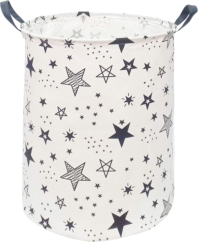 Kids Laundry Hamper Clothes Gift Basket Storage Laundry Baskets Organizer Bin with Handles for Nursery Room (Black Star)