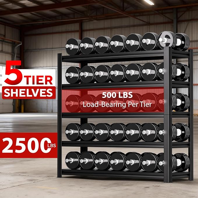 5-Tier Metal Garage Shelving Unit | Adjustable Garage Shelving, Store Shelving, 2,500-Pound Capacity, 72 x 35.93 x 16 Inches, Easy to Assemble,Ideal for Garage and Basement Storage(72H*35.93W*16D)