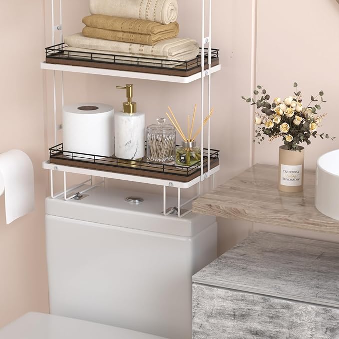 Acacia Bathroom Toilet Tank Tray, 13" Wood Toilet Paper Storage Basket Back of Toilet Basket Organizer, Vanity Tray for Perfume Makeup Candle Kitchen Counter Coffee Table Decor
