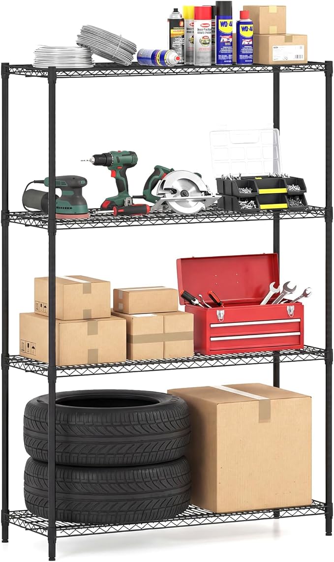 GOFLAME 4-Tier Metal Storage Shelving Unit, Heavy-Duty Adjustable Utility Shelf with V-Shaped Wire Rack, 3200 LBS Storage Organizer for Home, Kitchen, Garage, Basement, 48”L x 18”W x 72.5”H