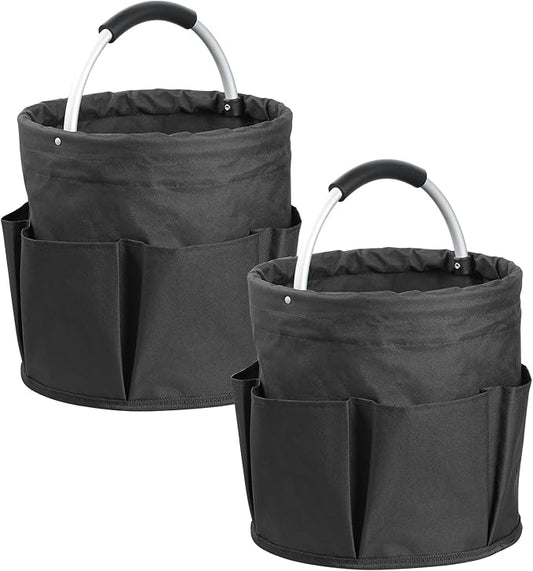 2Pcs Collapsible Cleaning Caddy with Handle, 17L Foldable Cleaning Supply Caddy, Bucket Tool Organizer in 600D Oxford Fabric, Multifunctional Storage Basket for Cleaning, Traveling, Black