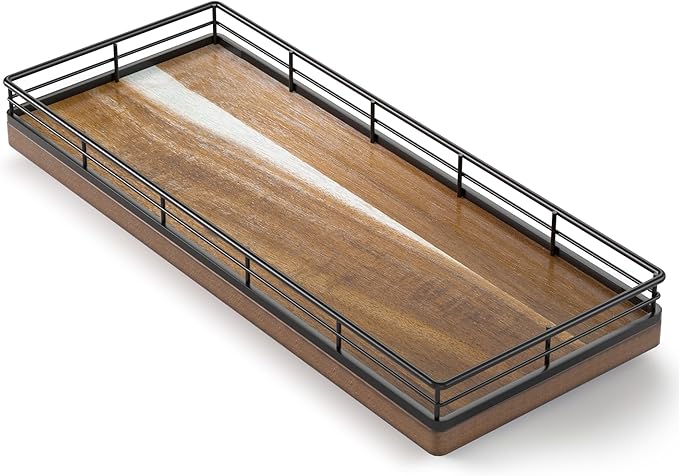 Acacia Wood Bathroom Vanity Tray, 11" L Small Countertop Tray for Dresser, Table, Kitchen Counter, Coffee Bar