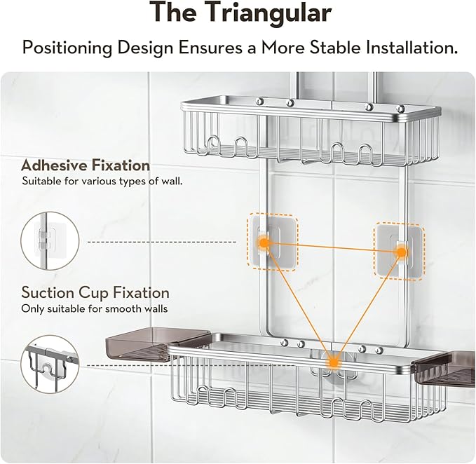 Shower Caddy Hanging, Never Rust Shower Organizer Hanging, Aluminum Shower Racks for Inside Shower with Hooks for Razor, Bathroom Organizers and Storage with Soap Holder, Bright Silver