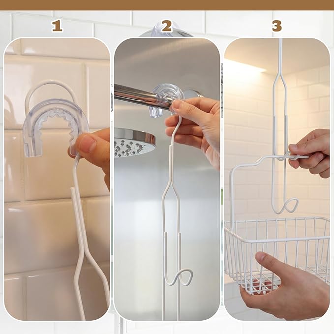 LEIFIDE 2 Pack Shower Caddy Extender Hooks 11 Inch Stainless Steel Bathroom Hanging Hooks with U-shaped Non-slip Mats Rustproof Waterproof Shower Organizer Extension No Drilling