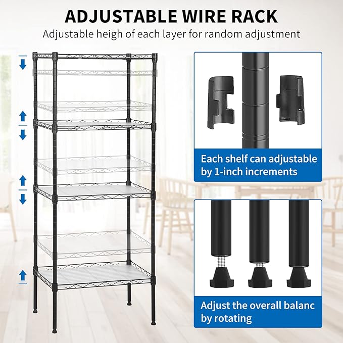 Wire Shelving Unit with PP Liners, 4 Tier Metal Storage Shelves for Laundry Room Organization, Closet Shelf Organizer, Kitchen Rack, Garage Storage, Black, 18" x 12" x 44" ﻿