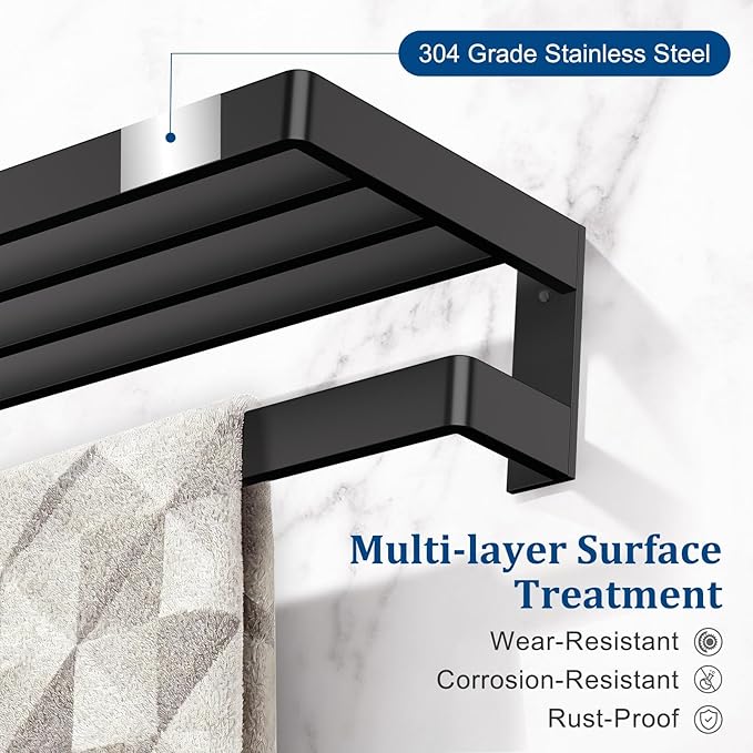 Matte Black Towel Rack 23.6-inch Towel Bar Double Towel Holder Stainless Steel Bathroom Hardware Accessories Set