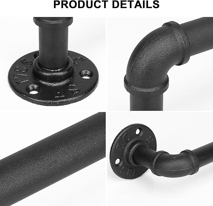 Industrial Pipe Towel Rack Towel Bar, Heavy Duty Wall Mounted Rustic Farmhouse Bath Towel Holder for Bathroom (Black, 18 Inch)