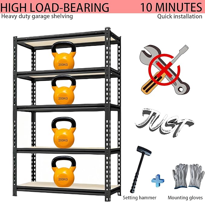 Adjustable Shelves Heavy Duty Storage Shelving Unit Black Steel for Office Garage Classroom Warehouse Studio 72" H x 36" W x 16.1" D 2000LBS 5-Tier