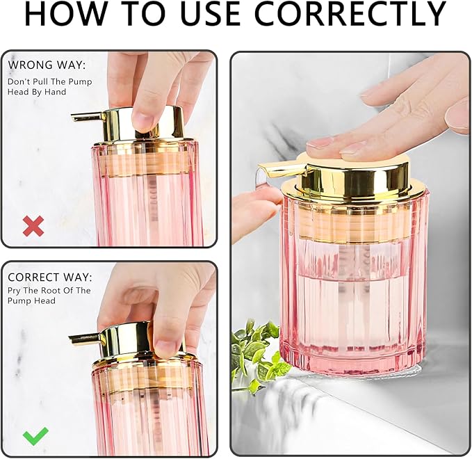 CERBIOR Bathroom Accessories Set, 4 Pcs Glass Accessories Sets Includes Soap Dispenser, Toothbrush Holder, Toothbrush Cup, Soap Dish for Decorative Countertop and Housewarming Gift,Golden Pink