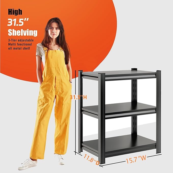 3-Tier Kitchen Shelf Organizer, Metal Adjustable Storage Rack, Space Saving Organizer Shelf for Pots, Pans, Bottles & Pantry Goods, Space-Saving, Black,（31.5''Hx15.7''Wx11.8''D）