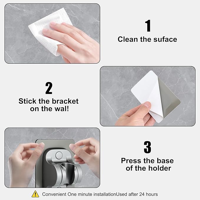 2Pcs Strong Adhesive Adjustable Shower Head Holder- Wall Mounted Heavy Duty Shower Head Shelf, Plastic Bracket Stick on Wall, ABS Mount for Bathroom Fix Firmly and Use Conveniently(Grey 2)