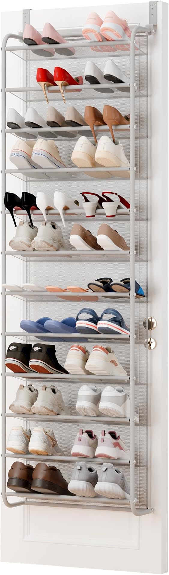 Whitmor 36 Pair Over The Door Shoe Organizer, 12 Tier Hanging Shoe Organizer, Heavy Duty Metal & Mesh Shoe Holder, Hanging Shoe Rack for Closet Organizer & Storage, 74"L x 21.7"W x 7.5"H, Grey