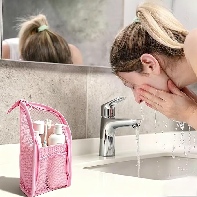 Standing Toiletry Bag, Lightweight Portable Travel Toiletry Bag, EVA Foldable Thickened Clear Hanging Makeup Bag, Breathable Cosmetic Organizer for Travel & Bathroom (pink)