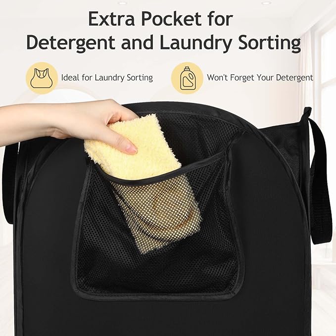 House Again Upgraded Polyester Pop-up Laundry Hamper, 70L (18.5 Gal) Laundry Basket with Durable Handles Solid Bottom High Carbon Steel Frame and Side Pocket, Easy to Open and Fold Flat for Storage