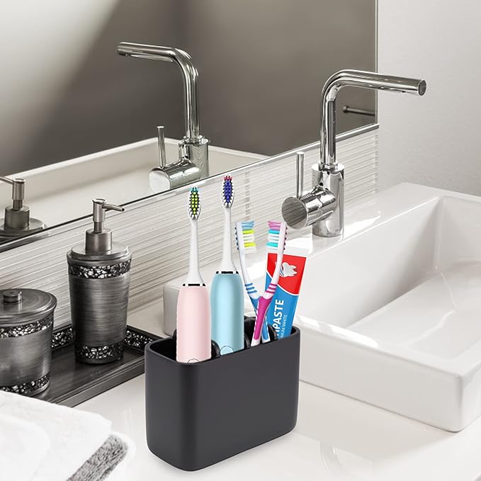 Toothbrush Holder Bathroom Toothbrush Toothpaste Organizer Tooth Brush Holder Makeup Brushes Holder Resin (Black)