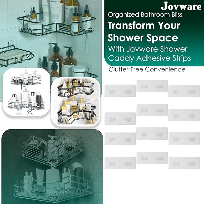 Shower Caddy Sticky Pads, Adhesive Replacement Stickers, Shelf Basket Strips, Strong Hooks for Bathroom, Transparent Wall Mount, 12 Pack, 6 1/2"