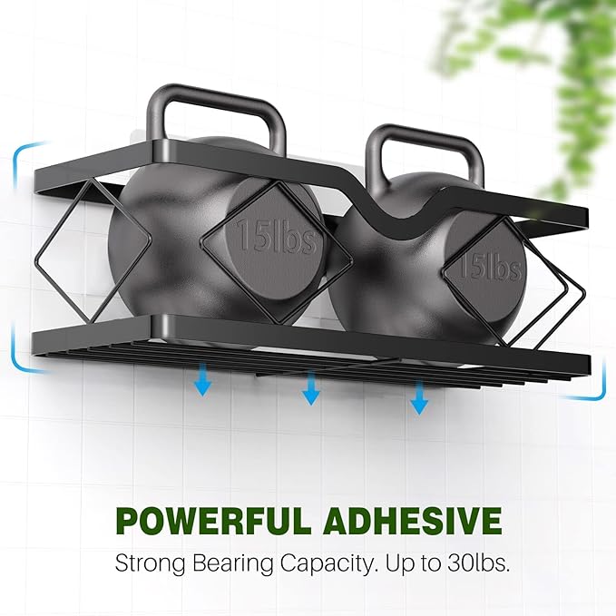 2 Pack Adhesive Shower Caddy Bathroom Shelf, Stainless Steel Shower Organizer Shower Shelves for Inside Shower No Drilling Rustproof Conditioner Shampoo Storage Holder(Black)