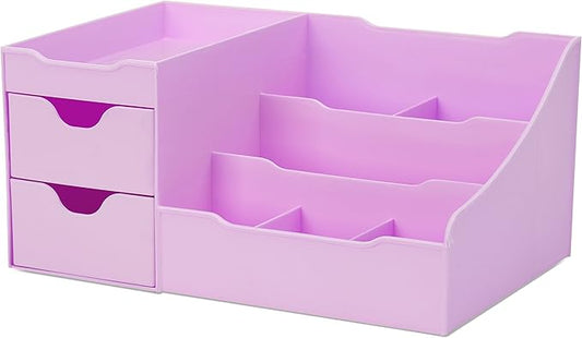Uncluttered Designs Makeup Organizer With Drawers - Modern Countertop Storage for Cosmetics - Chic Vanity Holder for Perfume, Skincare, Brush, Lipstick, Nail Polish Organization & Display (Purple)