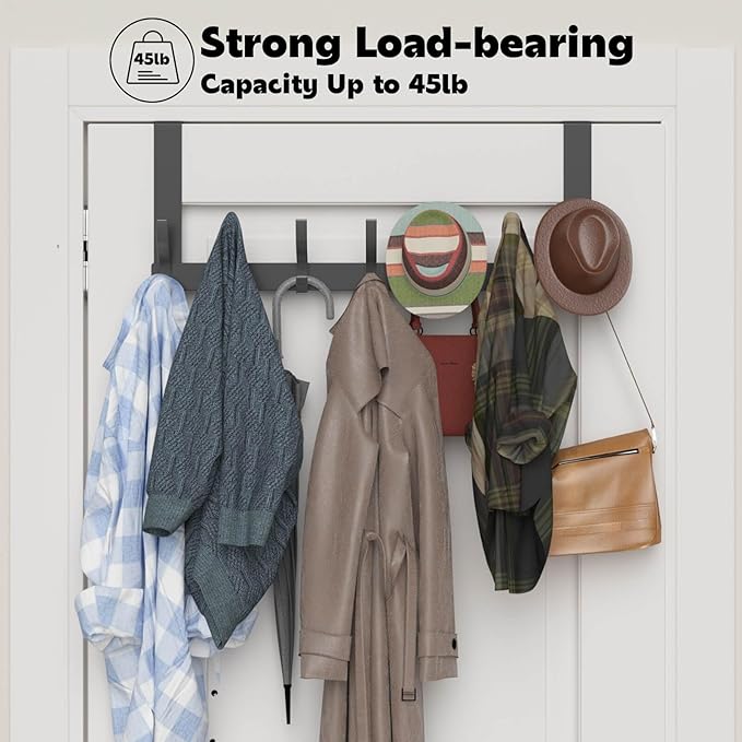 Peasulin 2 Pack Over The Door Hooks, Sturdy Door Hanger, Large Over The Door Towel Rack with 12 Hooks, Heavy Duty Easy to Install, for Bathroom, Bedroom，Kitchen，Hanging Towels, Coats (Grey)