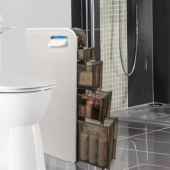 4-Tier Bathroom Floor Cabinet, Narrow Bathroom Storage Cabinet, Mobile and No Installation Required, Perfect for Small Space Laundry Rooms, Toilet Areas, and Living Room Gaps