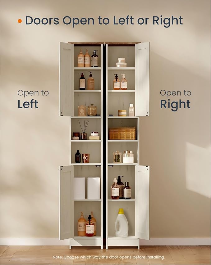 SONGMICS Home 67-Inch Tall Bathroom Storage Cabinets, Superfast Toolless Assembly, 11.8-Inch Wide Slim Narrow Freestanding Cabinet with Adjustable Shelves, Kitchen Living Room, 2 Pack, Rustic White