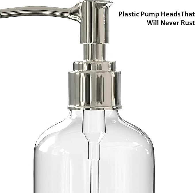 Refillable Clear Soap Dispenser Bottles with Pump, 16 oz (3 Pack) | BPA-Free Plastic Boston Round Containers for Hand Soap, Lotion, Shampoo, Kitchen & Bath