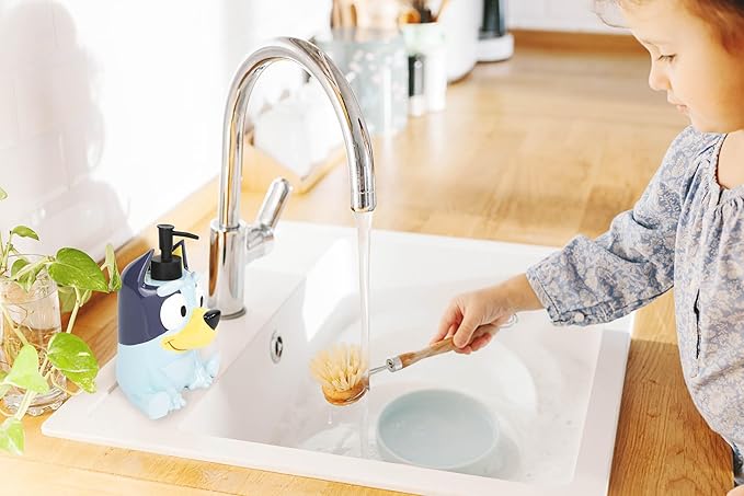 Jay Franco Bluey Soap Dispenser - Blue Kids Bathroom Accessory - Resin Lotion Pump